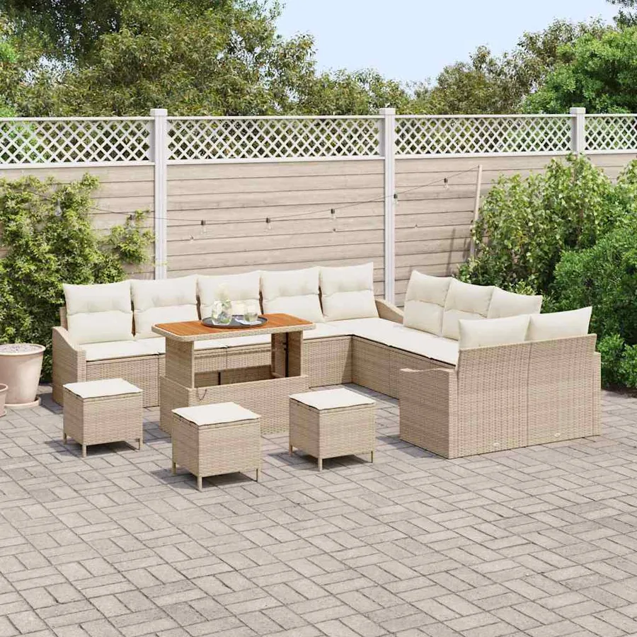 Ensemble de canapé de jardin 14 pcs Beige polyrotin - 3