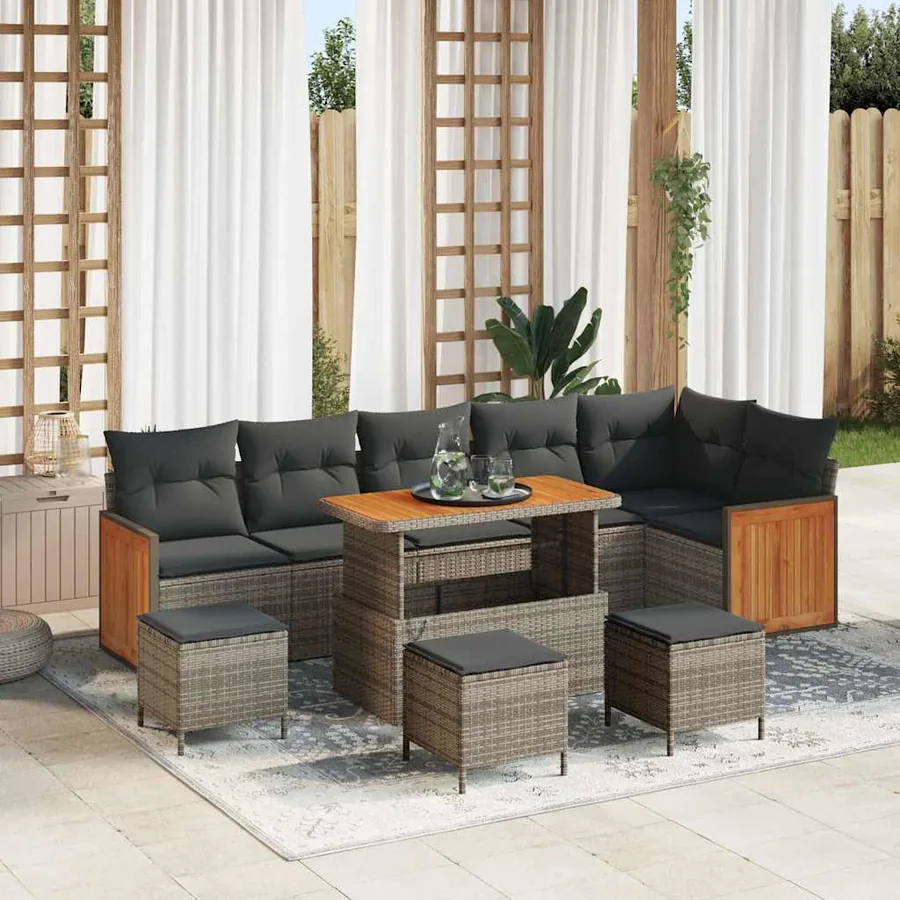 Ensemble de canapé de jardin avec coussin 12 pcs Gris polyrotin
