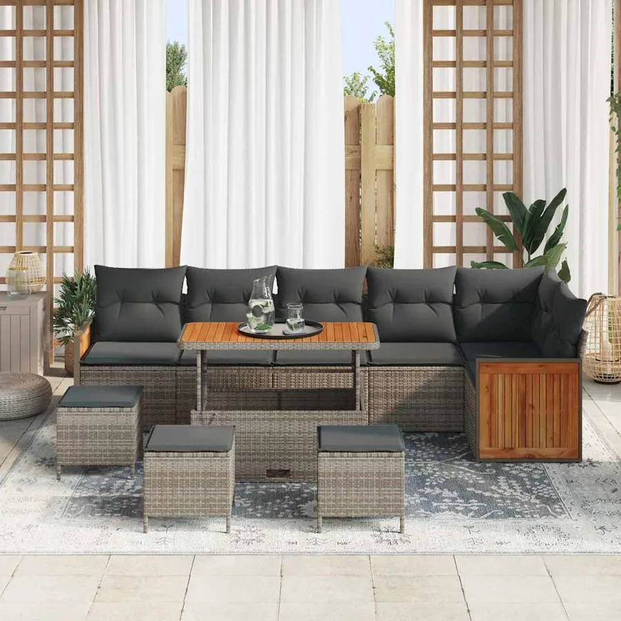 Ensemble de canapé de jardin avec coussin 12 pcs Gris polyrotin - 3