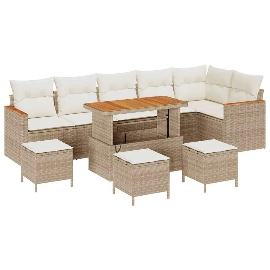 Ensemble de canapé de jardin 10 pcs Beige polyrotin - 2