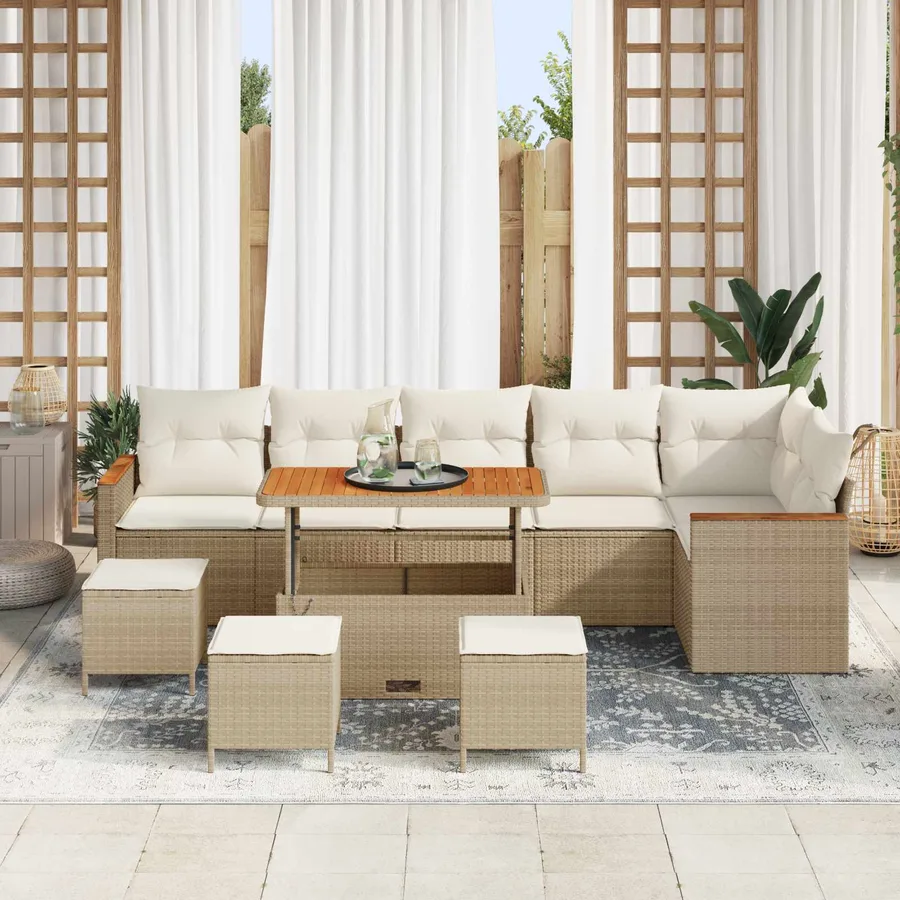 Ensemble de canapé de jardin 10 pcs Beige polyrotin - 3