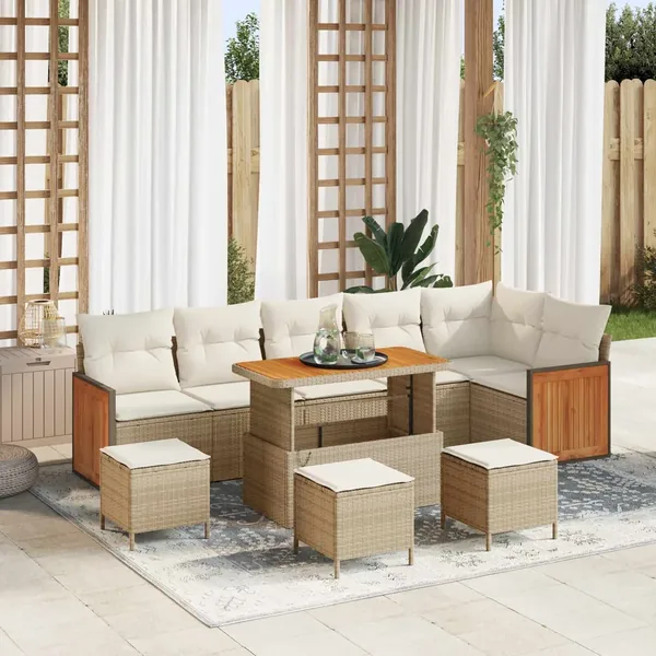 Ensemble de canapé de jardin avec coussin 10 pcs Beige et crème