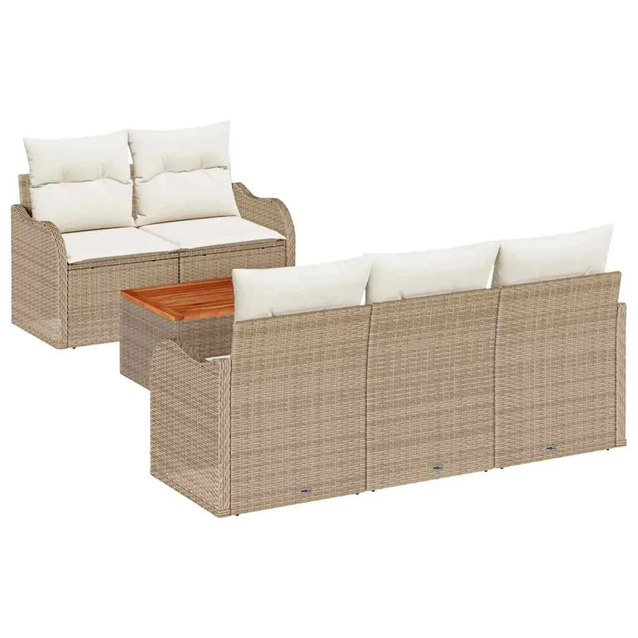Ensemble de canapé de jardin 6 pcs Beige et crème polyrotin - 2
