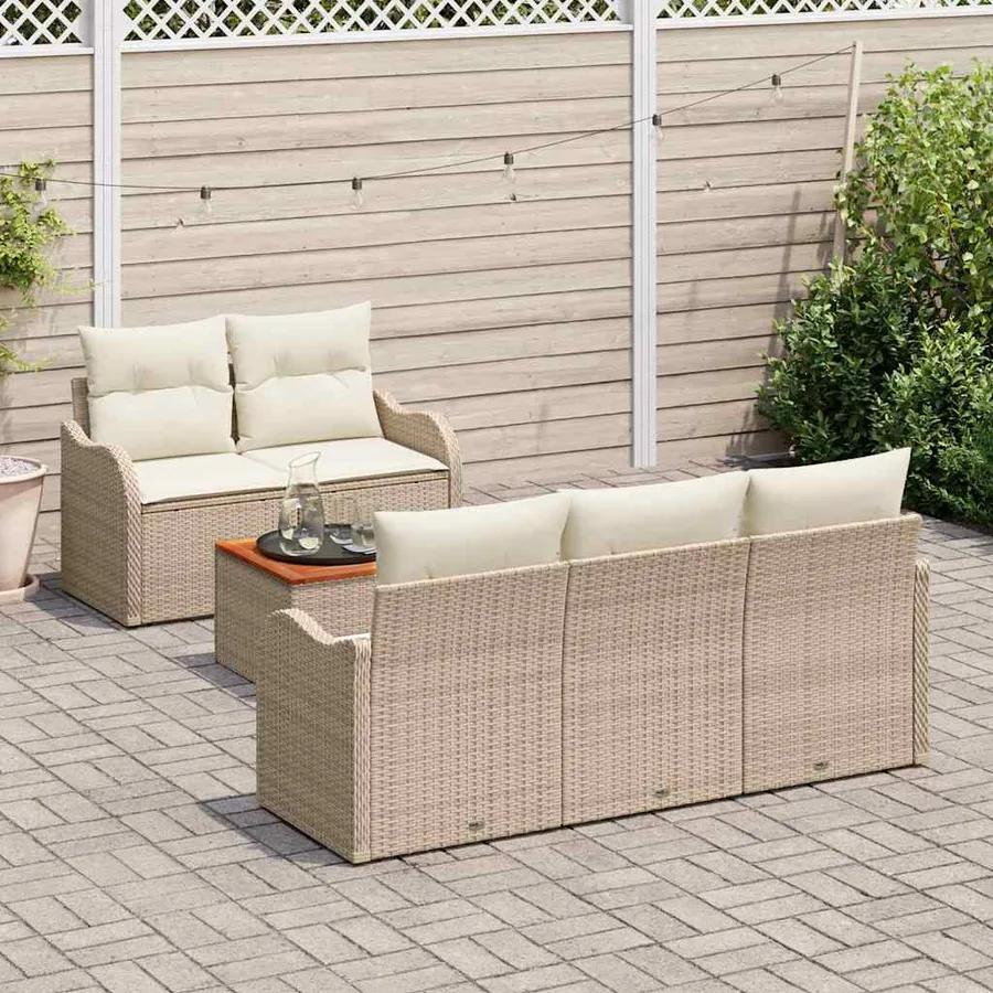 Ensemble de canapé de jardin 6 pcs Beige et crème polyrotin - 3
