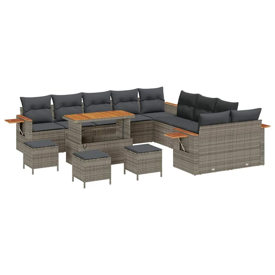 Ensemble de canapé de jardin avec coussin 18 pcs Gris polyrotin - 2