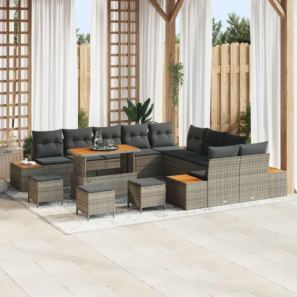 Ensemble de canapé de jardin avec coussin 14 pcs Gris