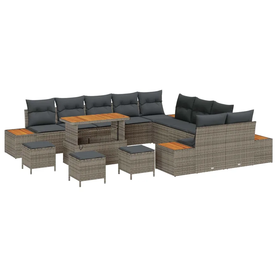 Ensemble de canapé de jardin avec coussin 14 pcs Gris - 2
