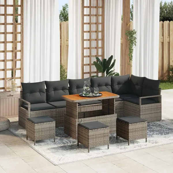 Ensemble de canapé de jardin avec coussin 10 pcs Gris