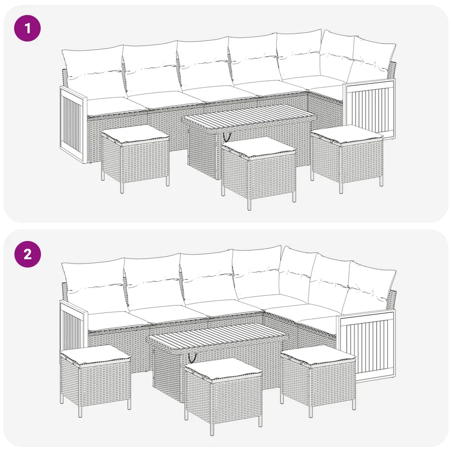 Ensemble de canapé de jardin avec coussin 10 pcs Gris - 8