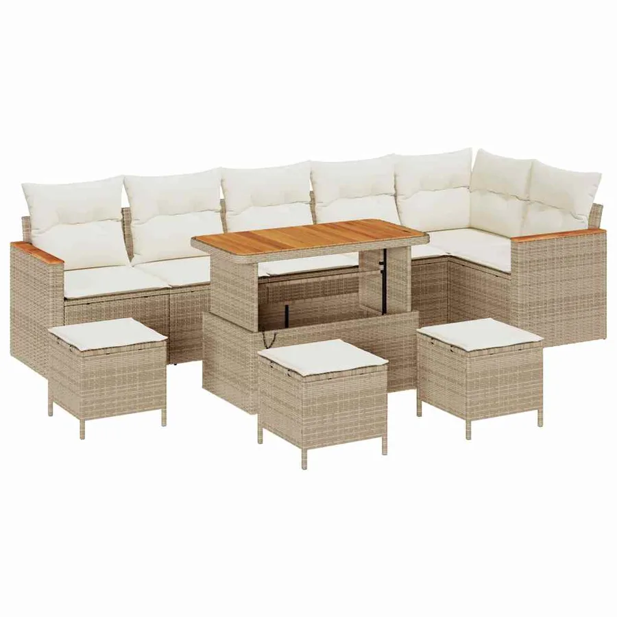 Ensemble de canapé de jardin 10 pcs Beige Poly rotin - 2
