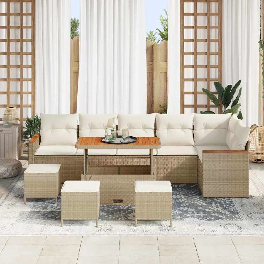 Ensemble de canapé de jardin 10 pcs Beige Poly rotin - 3