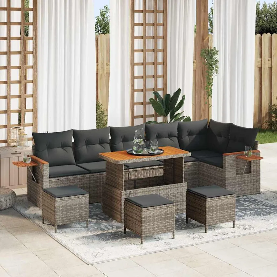 Ensemble de canapé de jardin avec coussin 12 pcs Gris polyrotin