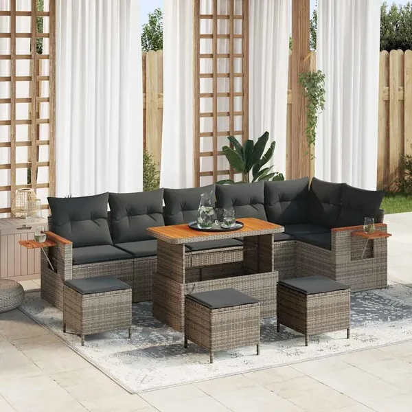 Ensemble de canapé de jardin avec coussin 12 pcs Gris polyrotin