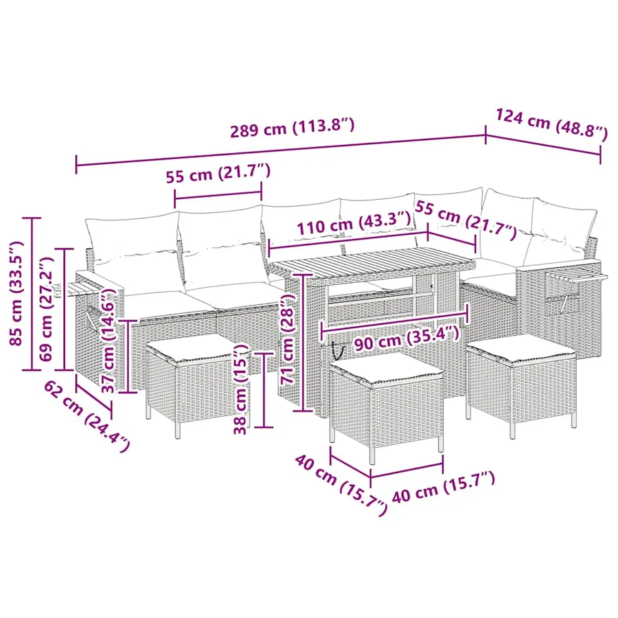 Ensemble de canapé de jardin avec coussin 12 pcs Gris polyrotin - 19