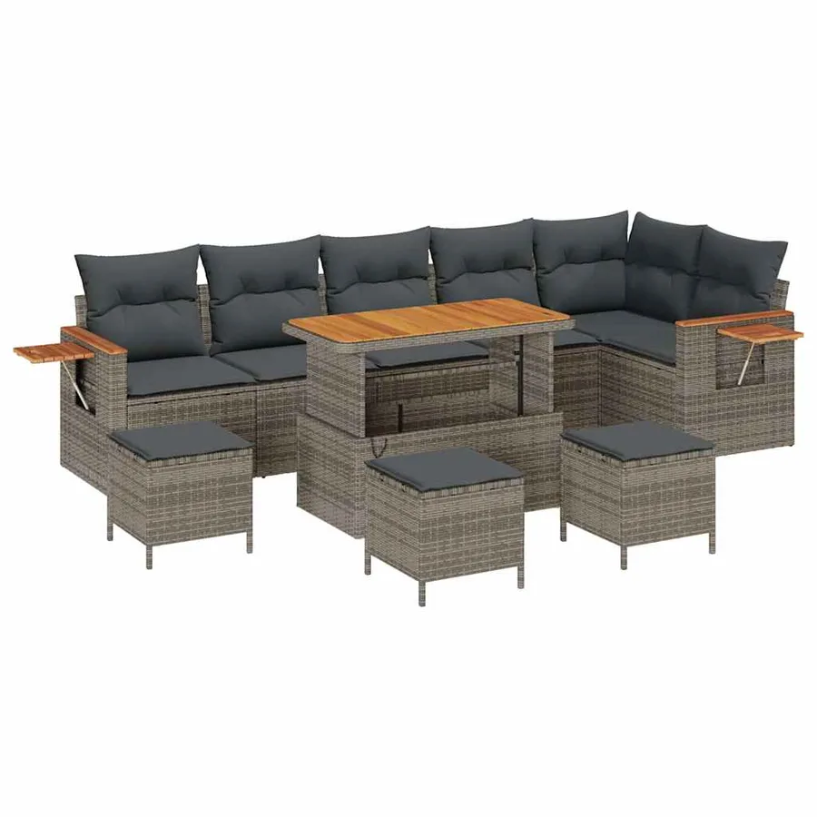 Ensemble de canapé de jardin avec coussin 12 pcs Gris polyrotin - 2