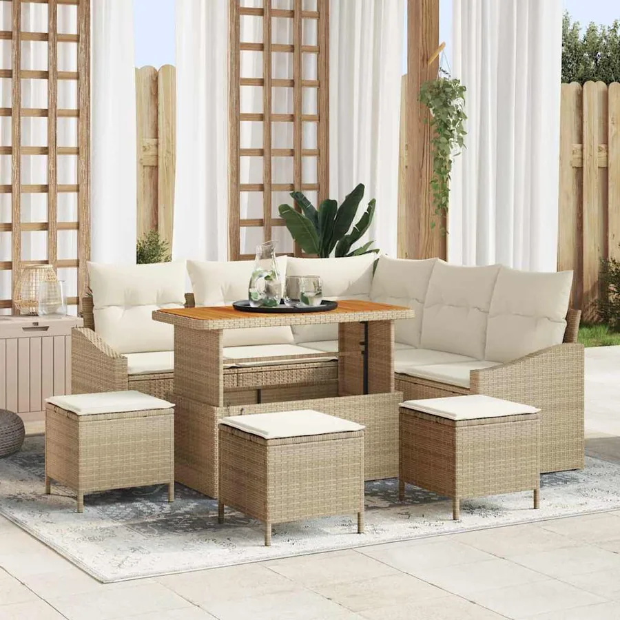 Ensemble de canapé de jardin 9 pcs Beige Poly rotin