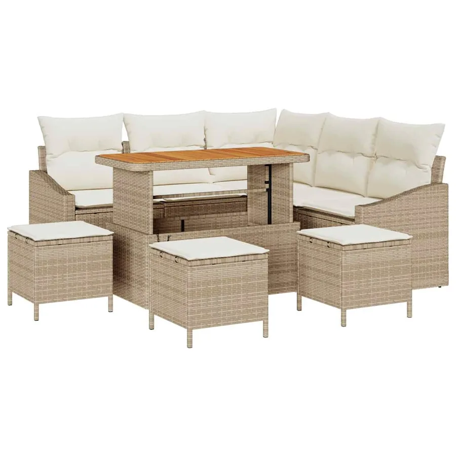 Ensemble de canapé de jardin 9 pcs Beige Poly rotin - 2