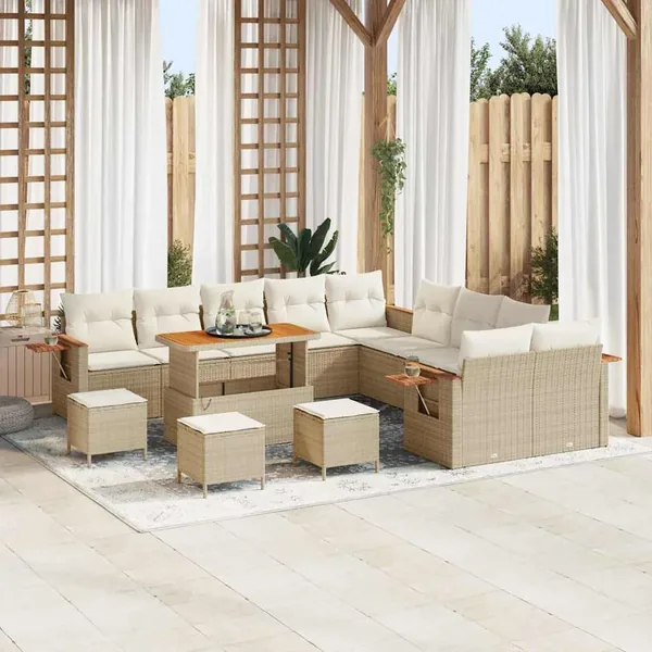 Ensemble de canapé de jardin 18 pcs Beige et crème polyrotin