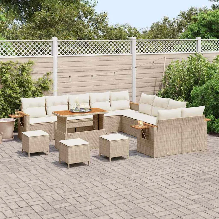 Ensemble de canapé de jardin 18 pcs Beige et crème polyrotin - 3