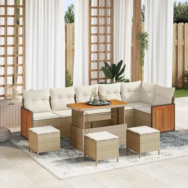 Ensemble de canapé de jardin 12 pcs Beige et crème polyrotin