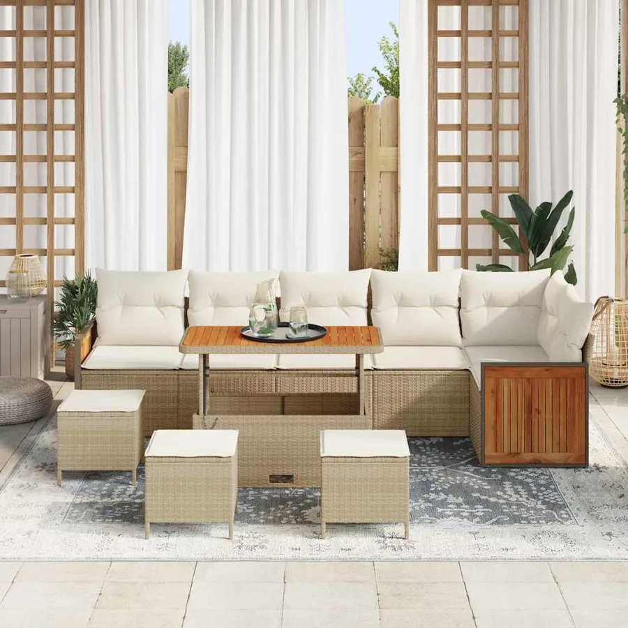 Ensemble de canapé de jardin 12 pcs Beige et crème polyrotin - 3