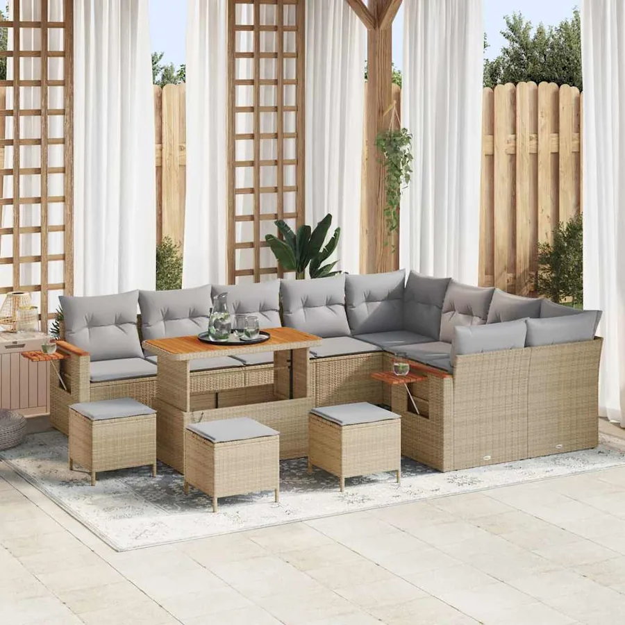 Ensemble de canapé de jardin 14 pcs Beige et Gris clair