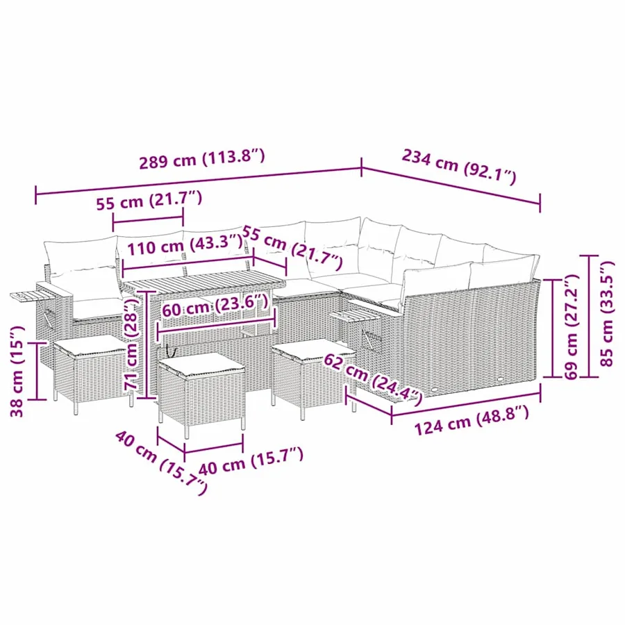Ensemble de canapé de jardin 14 pcs Beige et Gris clair - 19