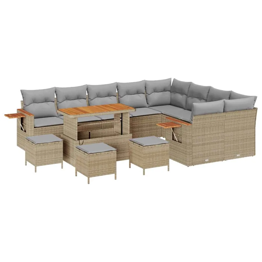 Ensemble de canapé de jardin 14 pcs Beige et Gris clair - 2