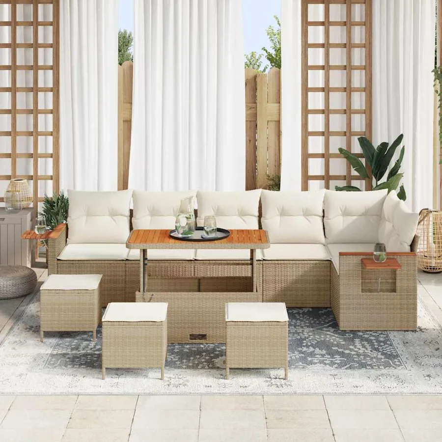 Ensemble de canapé de jardin 12 pcs Beige et crème polyrotin - 3