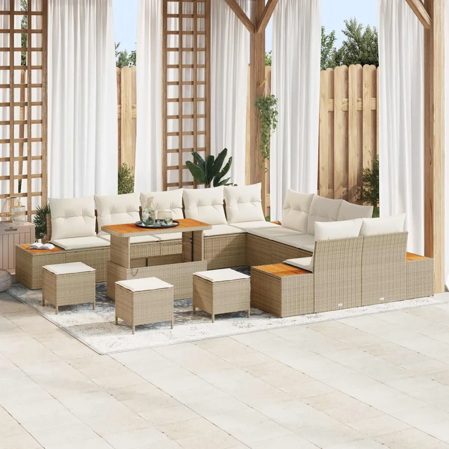 Ensemble de canapé de jardin avec coussin 14 pcs Beige et crème