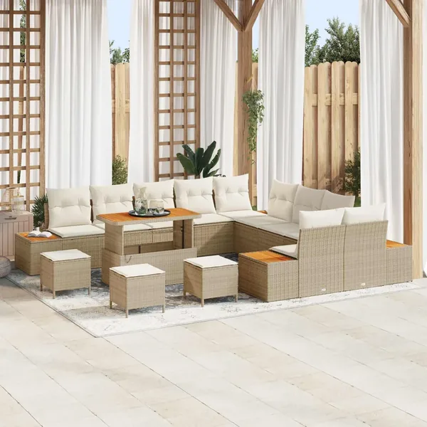 Ensemble de canapé de jardin avec coussin 14 pcs Beige et crème
