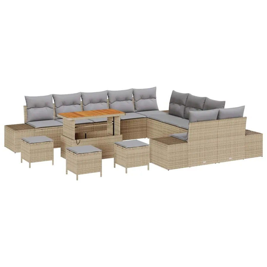Ensemble de canapé de jardin 14 pcs Beige polyrotin - 2