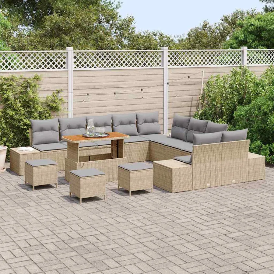 Ensemble de canapé de jardin 14 pcs Beige polyrotin - 3