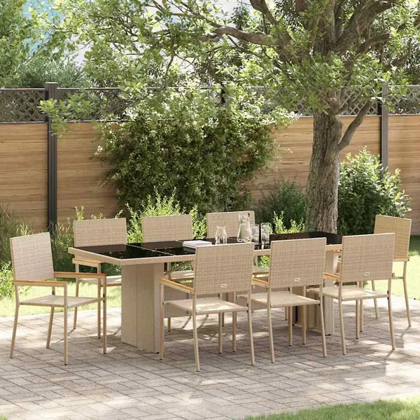 Ensemble de salle à manger pour jardin 9 pcs Beige polyrotin