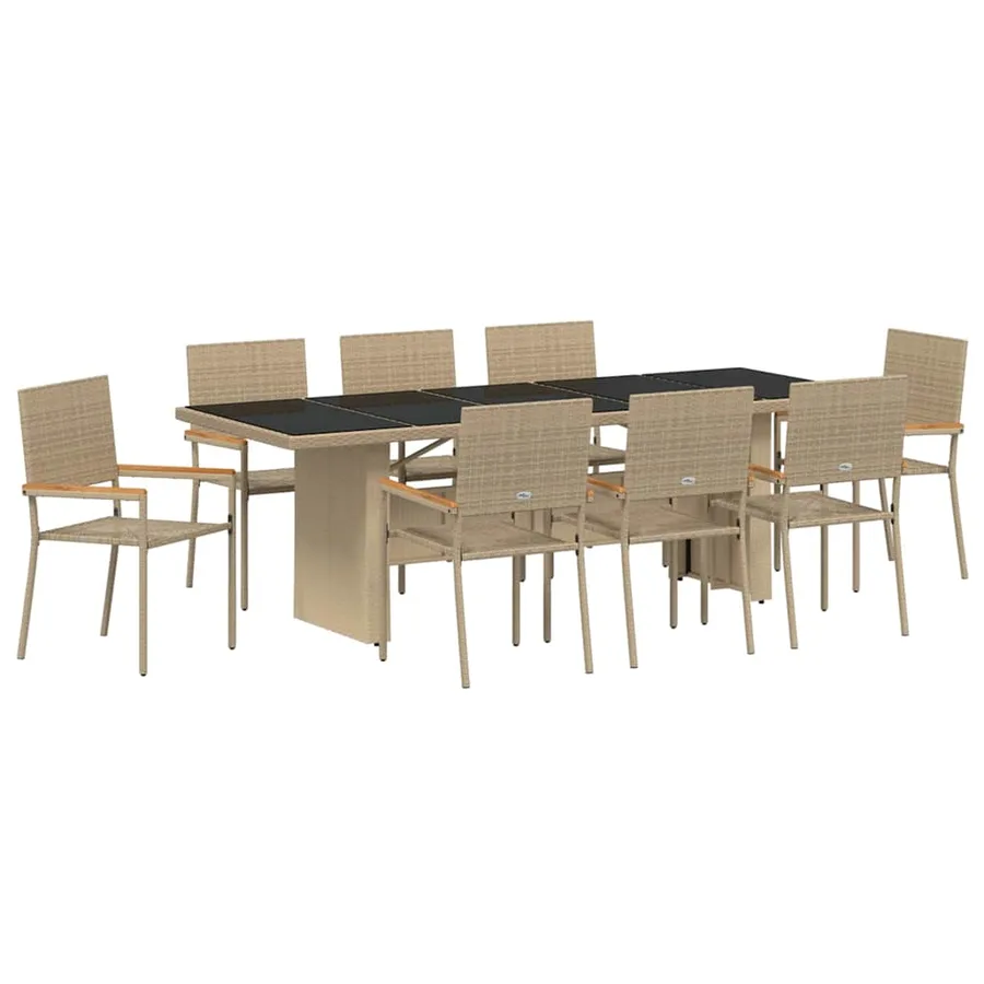 Ensemble de salle à manger pour jardin 9 pcs Beige polyrotin - 2