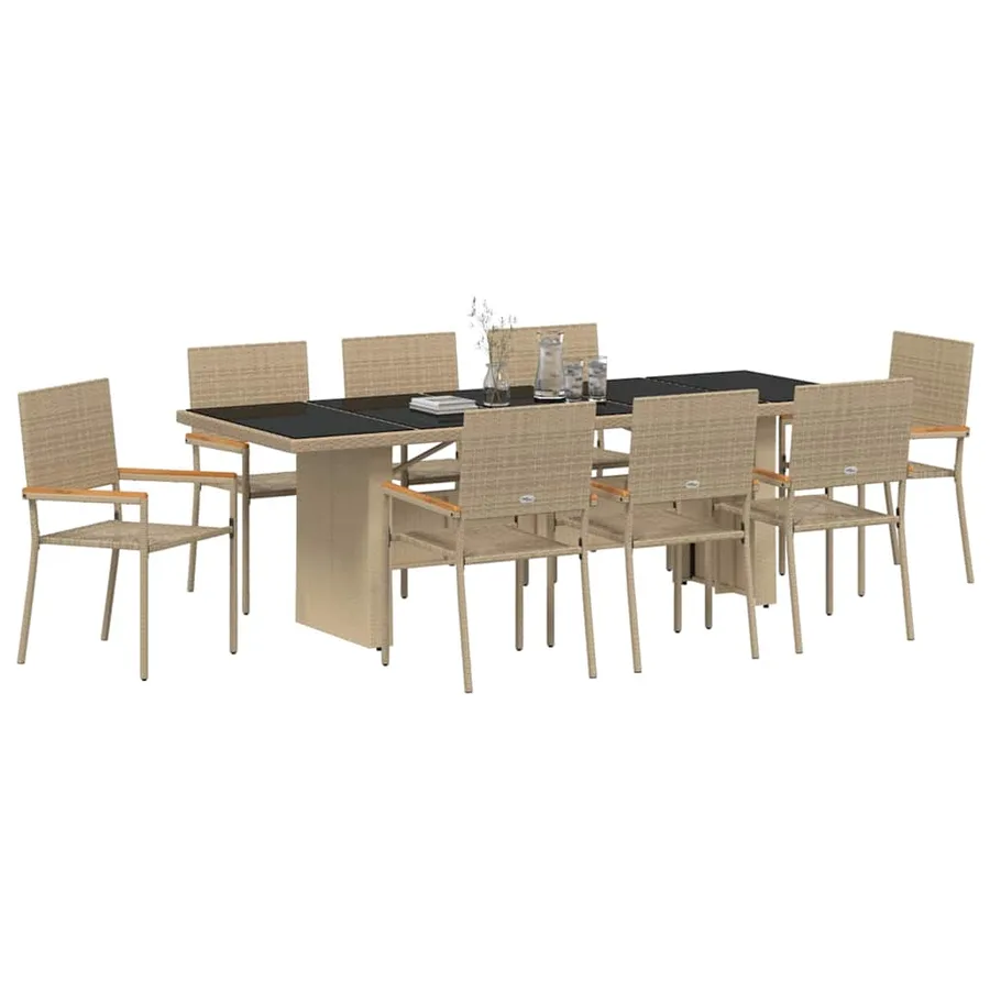Ensemble de salle à manger pour jardin 9 pcs Beige polyrotin - 3