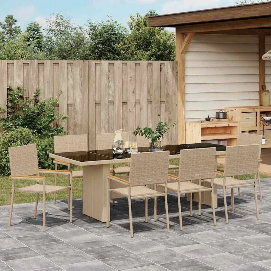 Ensemble de salle à manger pour jardin 9 pcs Beige polyrotin - 4