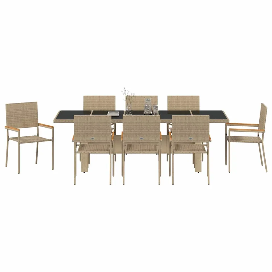Ensemble de salle à manger pour jardin 9 pcs Beige polyrotin - 7