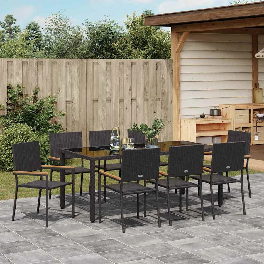Ensemble de salle à manger pour jardin 9 pcs Noir polyrotin - 4