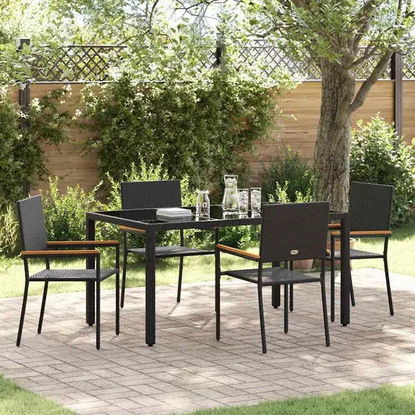 Ensemble de salle à manger pour jardin 5 pcs Noir polyrotin