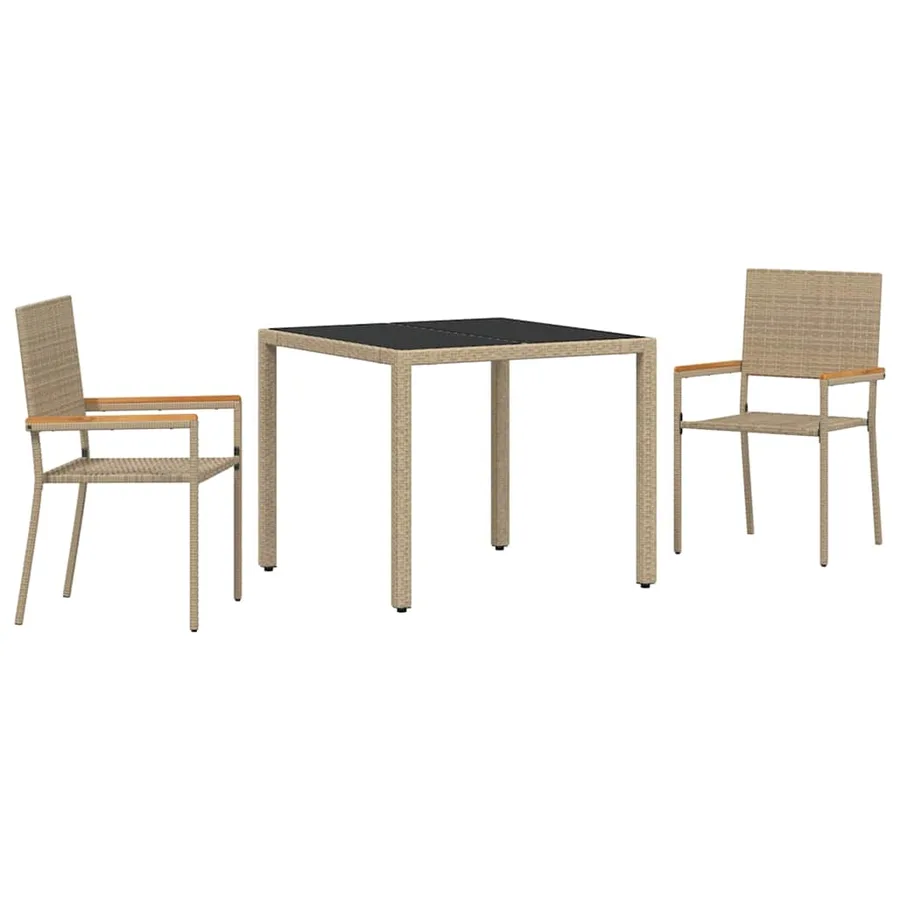 Ensemble de salle à manger pour jardin 3 pcs Beige polyrotin - 2