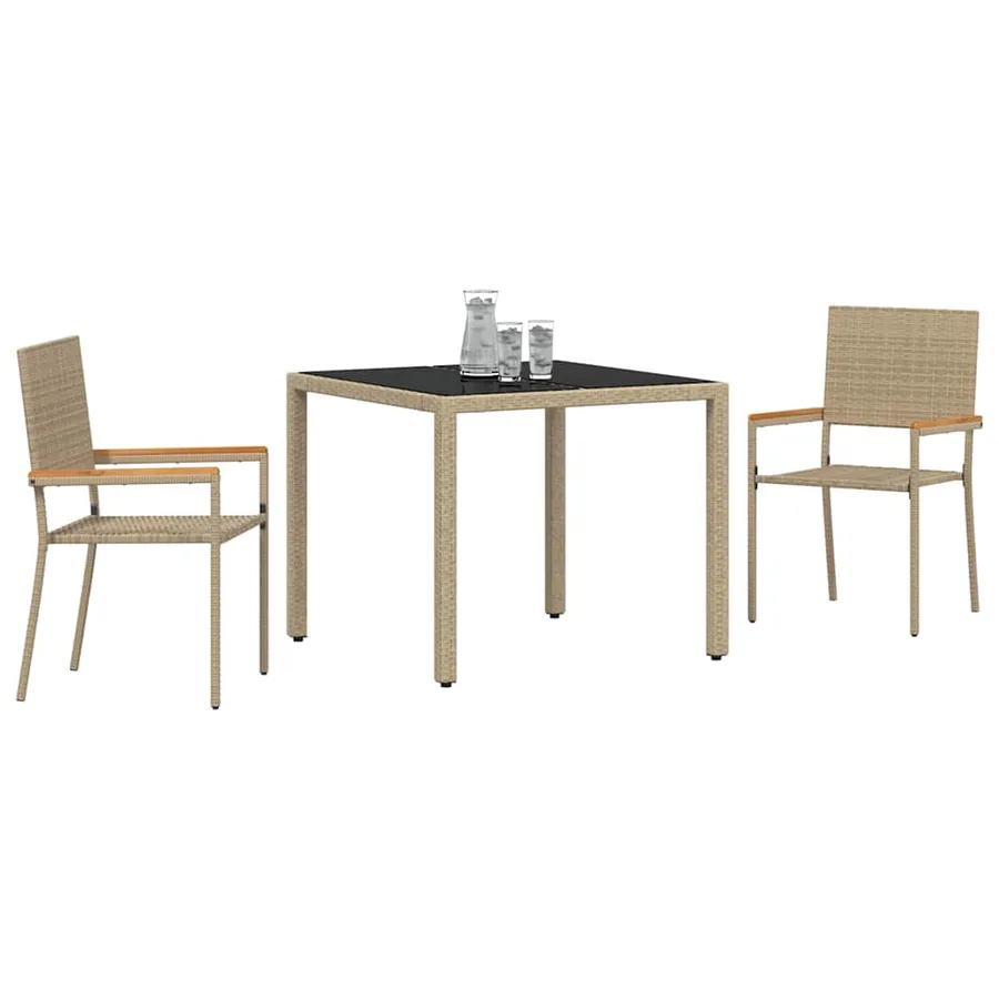 Ensemble de salle à manger pour jardin 3 pcs Beige polyrotin - 3