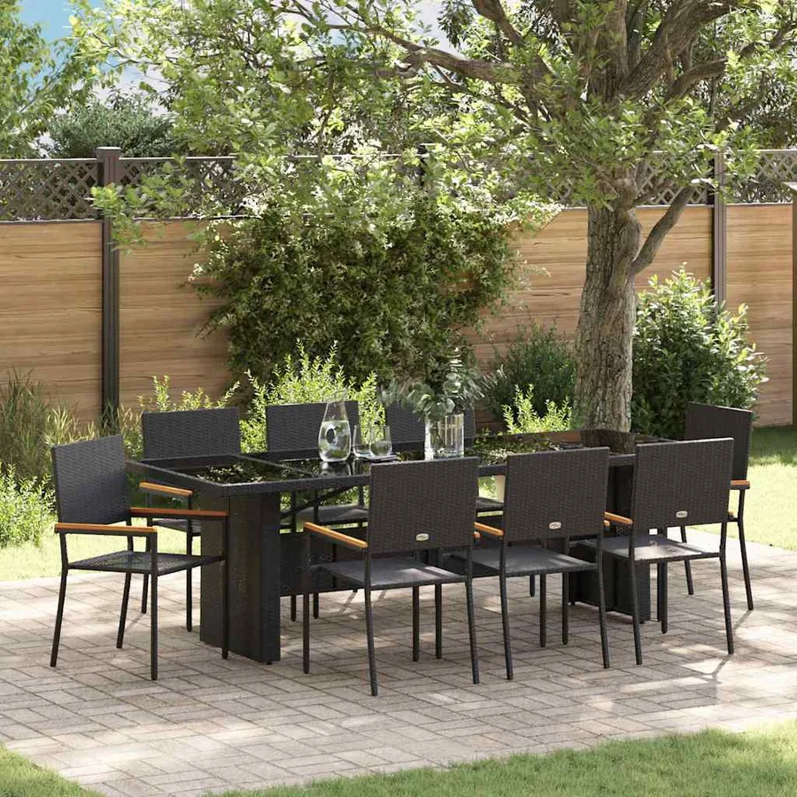 Ensemble de salle à manger pour jardin 9 pcs Noir polyrotin