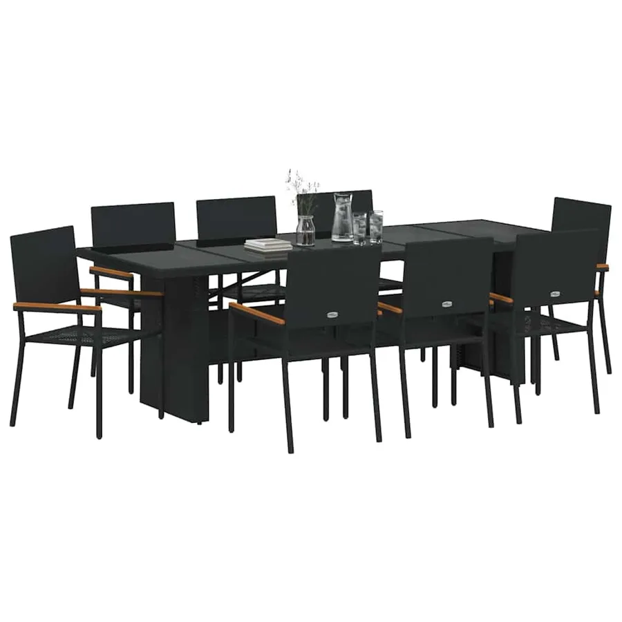 Ensemble de salle à manger pour jardin 9 pcs Noir polyrotin - 3