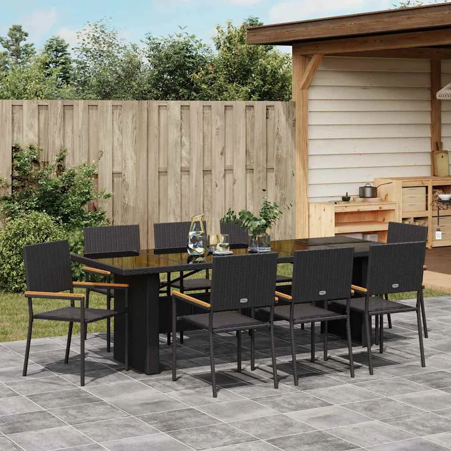 Ensemble de salle à manger pour jardin 9 pcs Noir polyrotin - 4