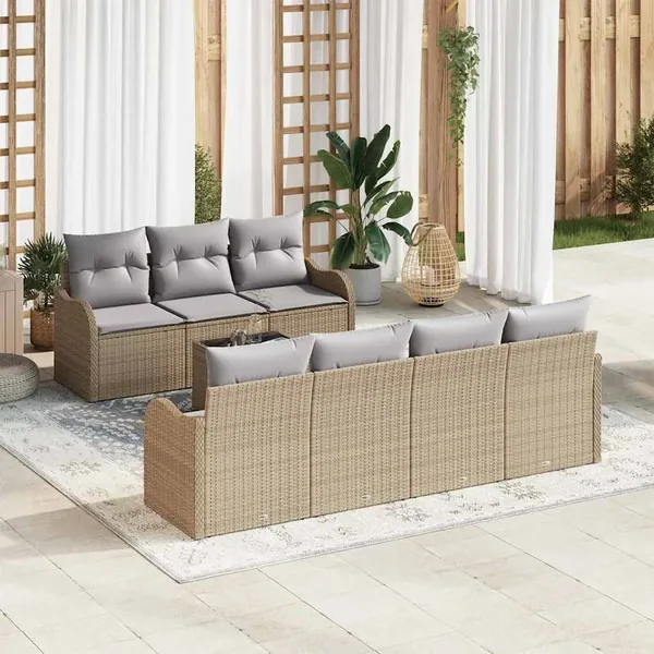 Ensemble de canapé de jardin avec coussin 8 pcs Beige et gris
