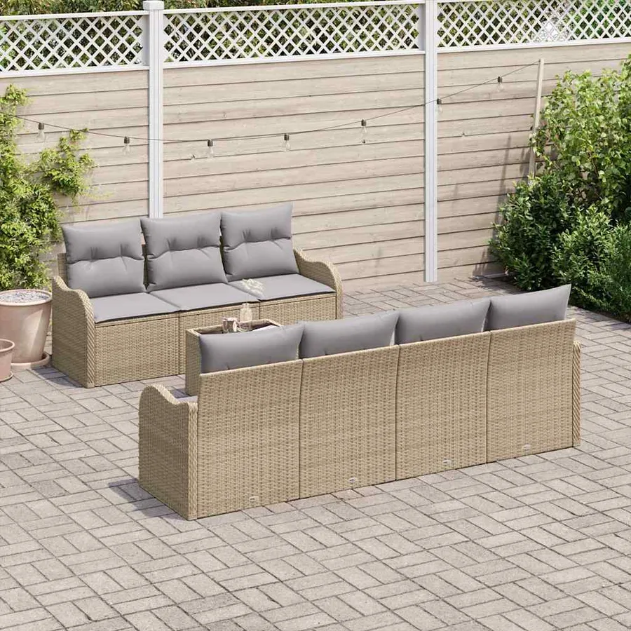 Ensemble de canapé de jardin avec coussin 8 pcs Beige et gris - 3
