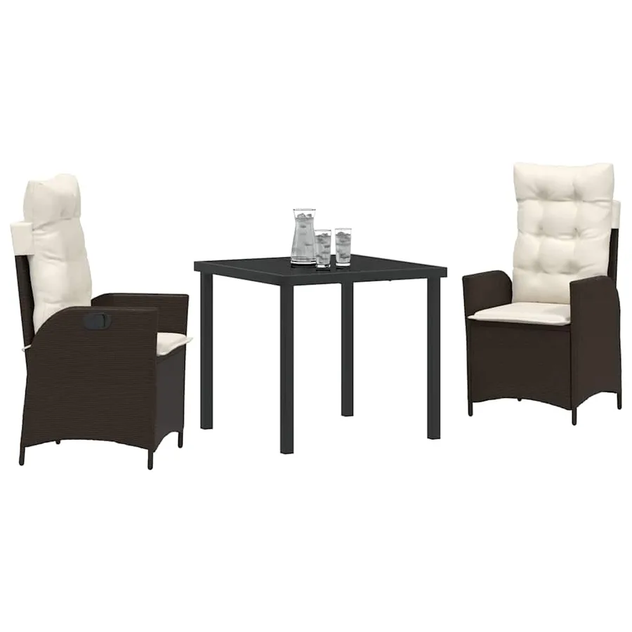 Ensemble de salle à manger pour jardin 3 pcs Marron polyrotin - 3