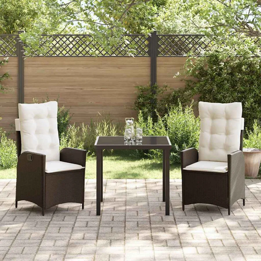 Ensemble de salle à manger pour jardin 3 pcs Marron polyrotin - 4