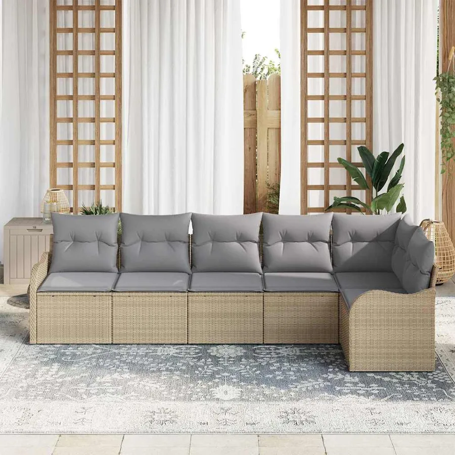Ensemble de canapé de jardin 6 pcs Beige polyrotin - 3